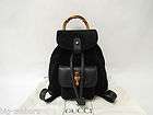 Auth Gucci Black Suede leather Bamboo Hand Shoulder bag Purse Back 