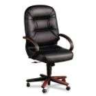 HON 2190 Wood Series High Back Chair, Mahogany/Leather