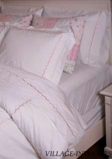 HOTEL WHITE PINK EMBROIDERY 4PC QUEEN COTTON SHEET SET  