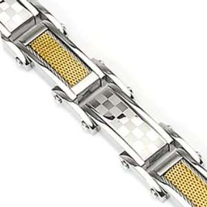   Spikes 316L Stainless Steel Checkered Gold Wire Link Bracelet: Jewelry