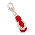   CleverSilvers Red Enamel and Crystal Sandal Charm with Lobster Clasp