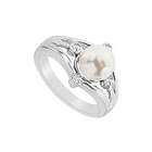 FineJewelryVault Cultured White Akoya Pearl and Diamond Ring  14K 