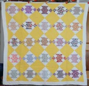 CHEERY 30s Jacobs Ladder Antique Quilt ~NICE YELLOW!  