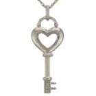 Sterling Silver 1/7 cttw Diamond Heart Key Pendant W/ Chain