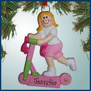 Personalized Christmas Ornaments   Pink Scooter Female   Blonde Hair 