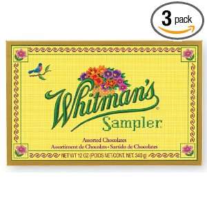Whitmans Sampler Assorted Chocolate, 12 Ounce Boxes (Pack of 3 