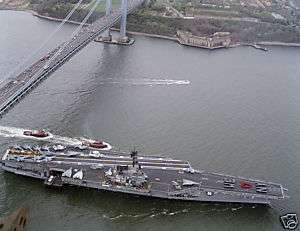 USS FORRESTAL CVA59 VERRAZANO NARROWS BRIDGE NYC PHOTO  