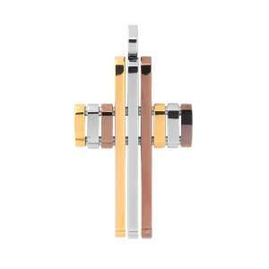  Mens Stainless Steel Cross Pendant with Triple Color 