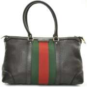 GUCCI Leather VINTAGE WEB Medium Top Handle Bag Brown  