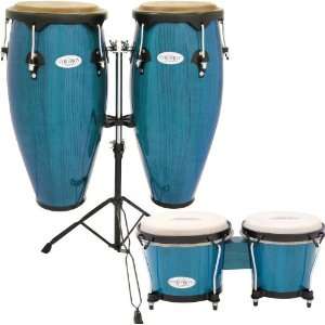   Toca Synergy Conga Set with Stand and Bongos Blue Musical Instruments
