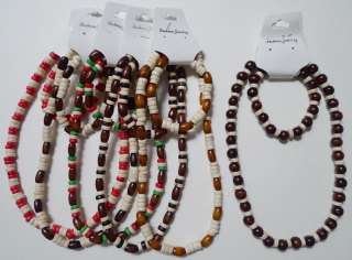 MULTI COLOR Peach Wooden Beaded Necklace & Bracelet Set  