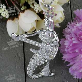 Clear Crystal Mermaid Guitar Bead Pendant For Necklace  
