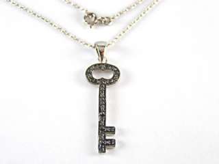 Black Diamond Key Necklace .20ct in 925 Sterling Silver 18 Chain 
