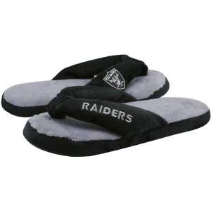  Oakland Raiders Ladies Black Gray Plush Thong Slippers 