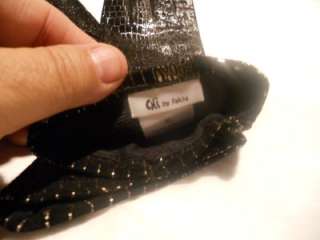 Chi by Falchi Black Cashmere Leather Snakeskin Gloves,  