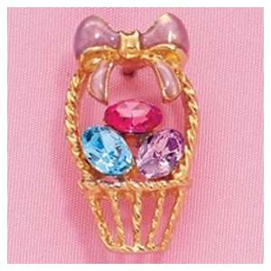  Gold Jeweled Easter Basket Pin 