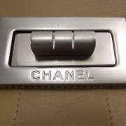 CHANEL Leather Mademoiselle Flap Bag Clutch Beige CC  