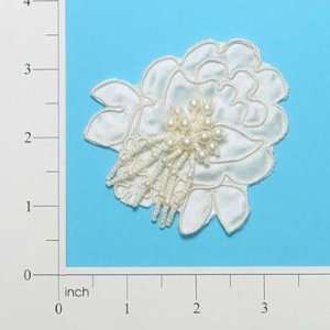 Fabric Rose With Pearl Dangles Bridal Applique   Ivory