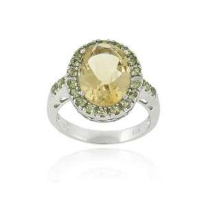 925 Sterling Silver 6.5ct Citrine and Peridot Oval Ring  