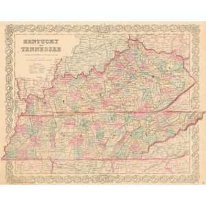    Colton 1855 Antique Map of Kentucky and Tennessee