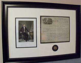 President James Monroe Signed 1817 Illinois Land Grant Framed Bronze 