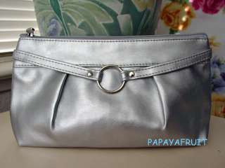 Lancome Metallic Silver Ring Cosmetic Purse Bag  