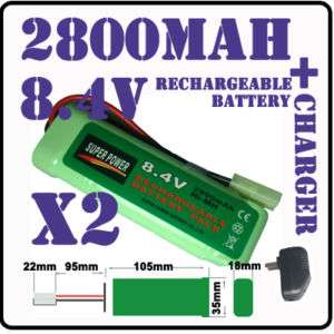 2x 8.4V NiMH 2800mAh Battery Pack RC Airsoft + Charger  
