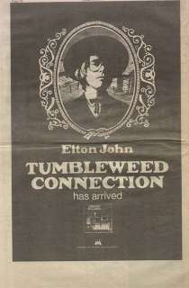 ELTON JOHN TUMBLEWEED CONNECTION LP PROMO POSTER AD 70  