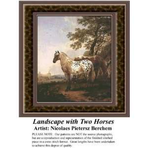 Landscape with Two Horses, Counted Cross Stitch Patterns PDF  