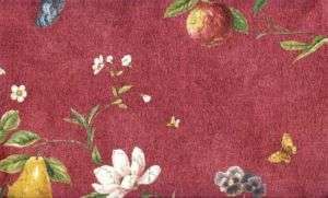Wallpaper Floral & Fruit Vine On Red Crackle  