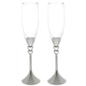  Wedding Silver Plated Open Hearts Stem Toasting Flutes for 