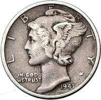 Mercury dime Winged Liberty dime Authentic Silver US Coin Olive branch 