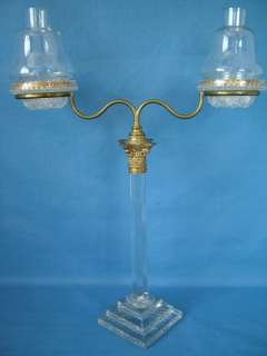 Clear Cricklite double fairy lamp on cut glass standard  