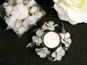    BRIDAL SHOWER FAVORS TABLE DECOR WHITE FLOWER CANDLE HOLDERS  