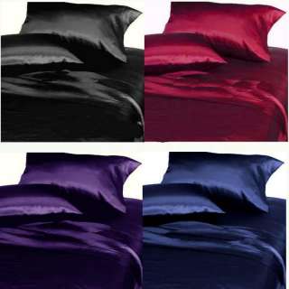 New Luxury Soft Satin Silky Sheet Set Fitted +Pillows+Flat Black Brown 
