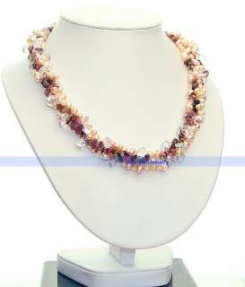 21 2 Strds Tourmaline & Pink Natural Pearl Necklace  