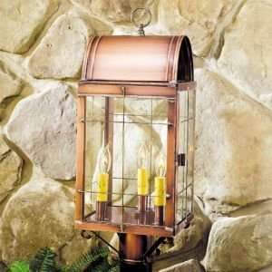  Log Cabin Post Lantern in Antique Copper or Weathered 