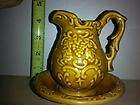 Vintage Small Pitcher and Bowl Dark Yellow has Raised Grape Design