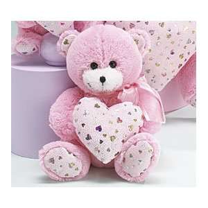 PINK TEDDY BEAR 8 PLUSH With Holographic Hearts HAPPY 