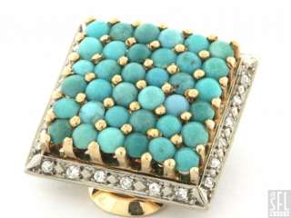   GOLD .50CT DIAMOND/TURQUOISE CLUSTER SQUARE CLIP ON EARRINGS  