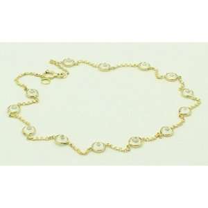  14K Yellow Gold Anklet With Round Cz.s 10 New 