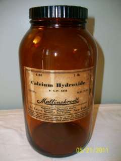 Vintage Calcium Hydroxide Bottle Mallinckrodt Amber 1lb  