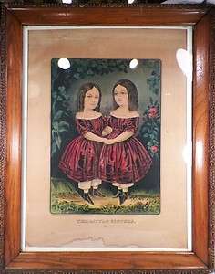Antique THE LITTLE SISTERS LITHOGRAPH PRINT Vintage Frame CURRIER 