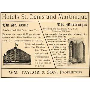  1907 Ad St. Denis Hotel Martinique William Taylor NY 