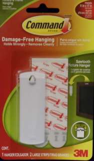 3M Command Sawtooth Picture Hanger 1 Hanger/ 2 Large strips White 