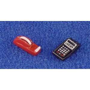  Dollhouse Miniature Tape Dispenser & Calculator 