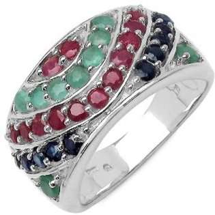 JewelzDirect 1.70 Carat Genuine Emerald, Ruby & Blue Sapphire Sterling 