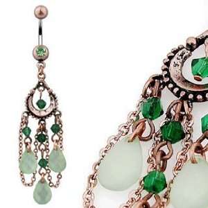 Vintage like Belly Navel Ring Green & lt green, Peridot , Beads Jade 