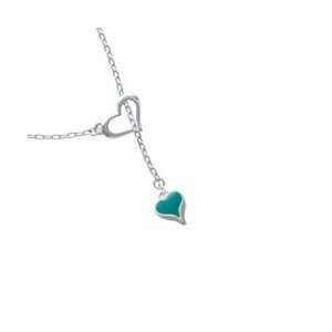  Small Long Teal Heart Heart Lariat Charm Necklace: Arts 