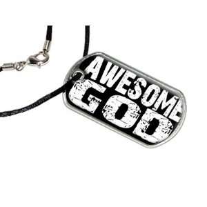 Awesome God   Military Dog Tag Black Satin Cord Necklace